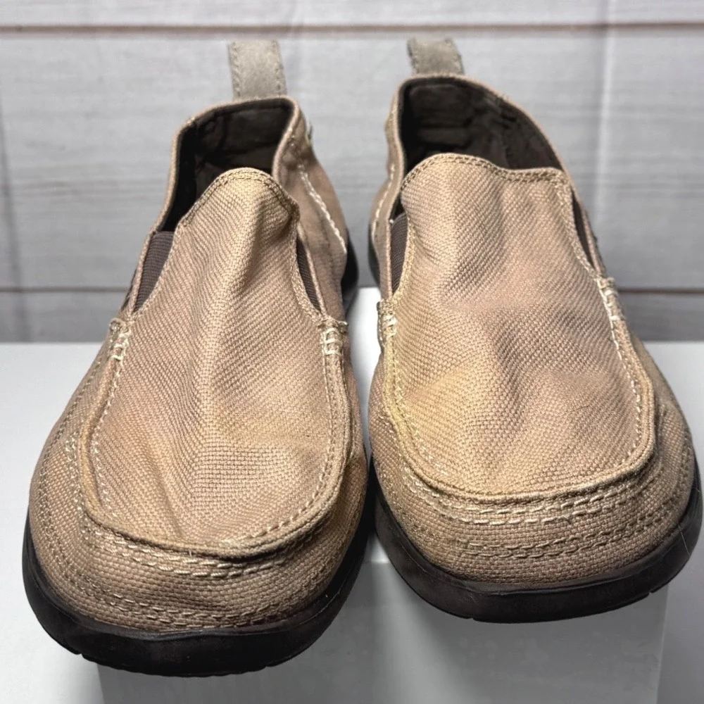 Crocs Boat Santa Cruz Men's Khaki Canvas Slip On Loafers Shoes M9 Casual Brown